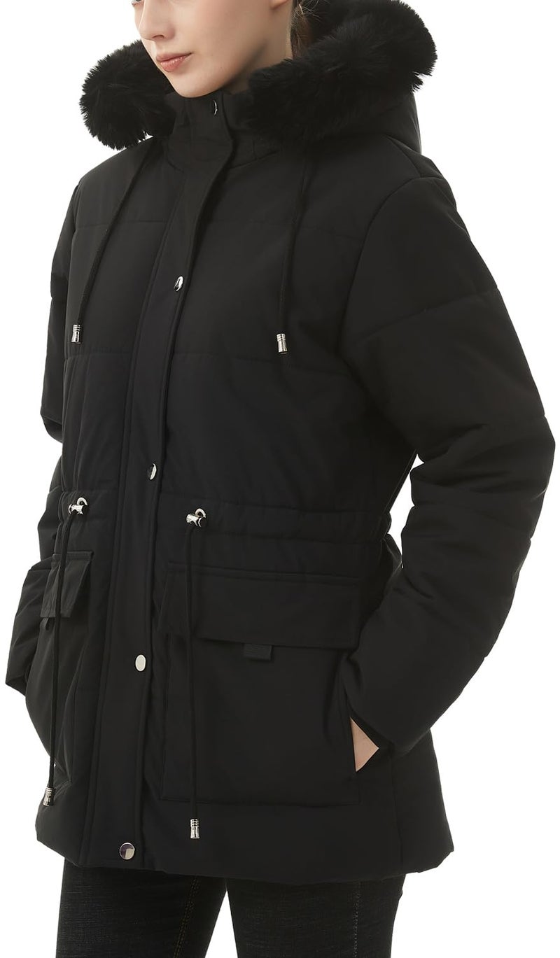MOERDENG Women's Warm Winter Puffer Coat Thicken Fleece Lined Down Jacket Faux Fur Detachable Hood Snow Parka - Image 4