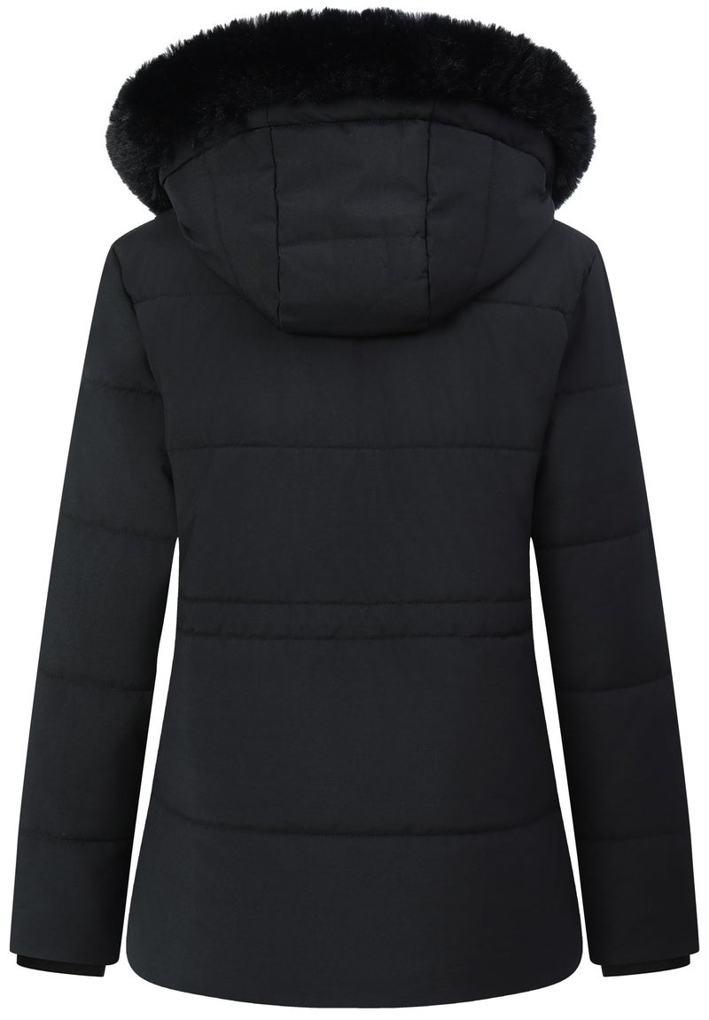 MOERDENG Women's Warm Winter Puffer Coat Thicken Fleece Lined Down Jacket Faux Fur Detachable Hood Snow Parka - Image 3