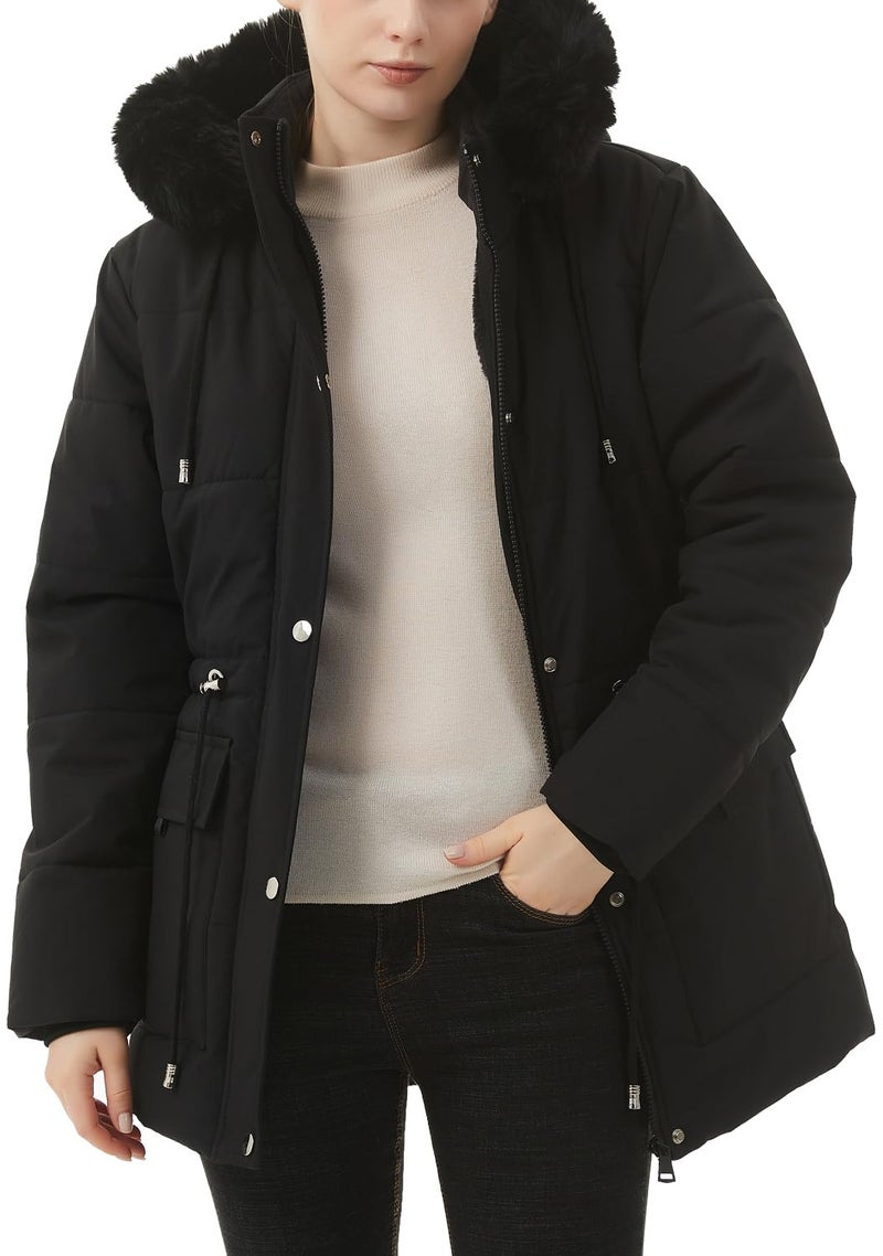 MOERDENG Women's Warm Winter Puffer Coat Thicken Fleece Lined Down Jacket Faux Fur Detachable Hood Snow Parka - Image 5