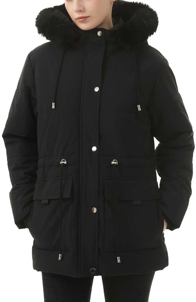MOERDENG Women's Warm Winter Puffer Coat Thicken Fleece Lined Down Jacket Faux Fur Detachable Hood Snow Parka - Image 2