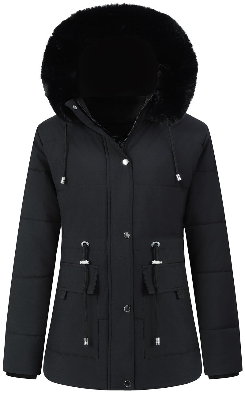 MOERDENG Women's Warm Winter Puffer Coat Thicken Fleece Lined Down Jacket Faux Fur Detachable Hood Snow Parka - Image 1