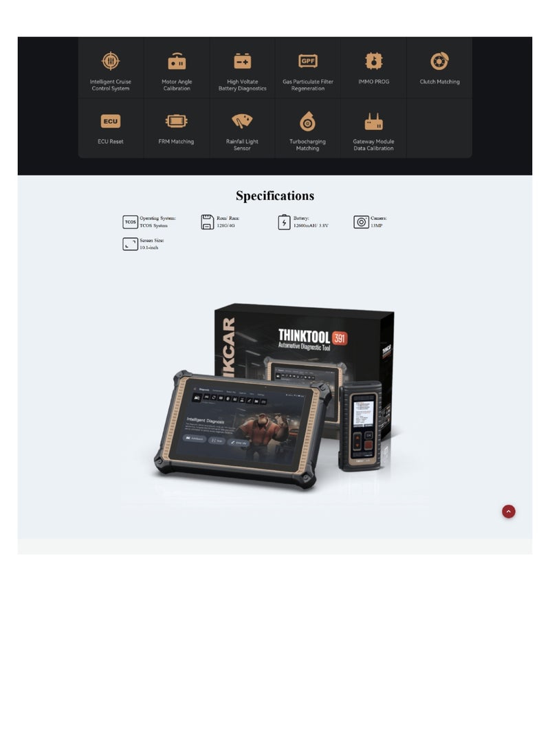 فكر في السيارة ثنك تول إكسبرت 391 – جهاز تشخيص احترافي 2025 مع برمجة أونلاين، دعم فيديو مزدوج عن بُعد، شاشة 10 بوصة، نظام TCOS، سعة تخزين 128GB، تشخيص شامل بمستوى الوكالة، دعم اختياري للمركبات الكهربائية والشاحنات الثقيلة - Image 5