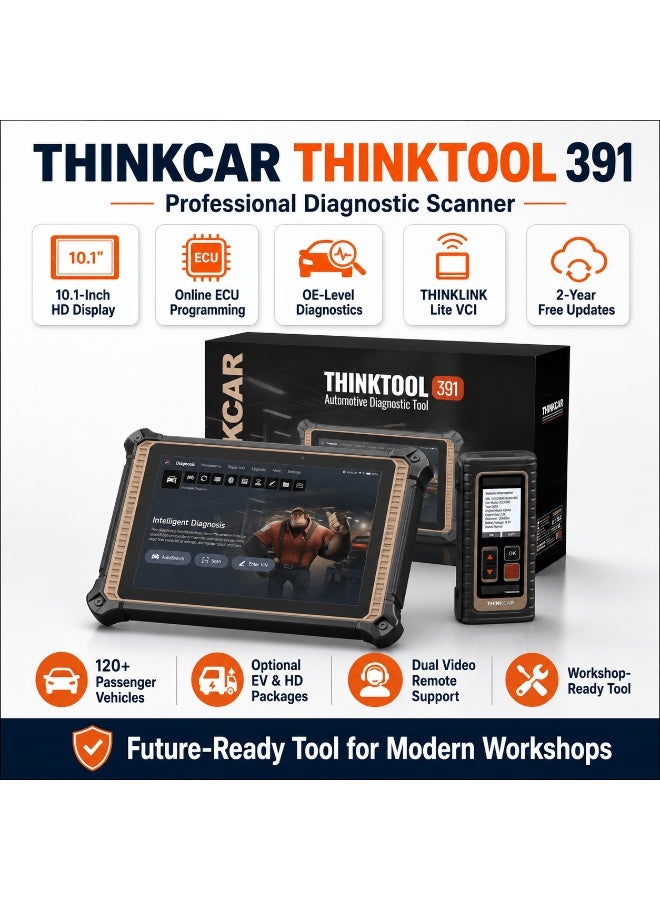 THINKCAR THINKTOOL Expert 391 – 2026 Professional Diagnostic Tool with Online Programming, Dual Video Remote Support, 10" Touchscreen, TCOS System, 128GB Storage, OE-Level Full System Diagnostics, EV & Heavy Duty Support (Optional) electrical_lighting - Image 1