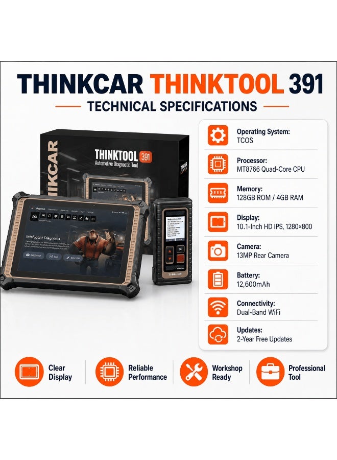 THINKCAR THINKTOOL Expert 391 – 2026 Professional Diagnostic Tool with Online Programming, Dual Video Remote Support, 10" Touchscreen, TCOS System, 128GB Storage, OE-Level Full System Diagnostics, EV & Heavy Duty Support (Optional) electrical_lighting - Image 5