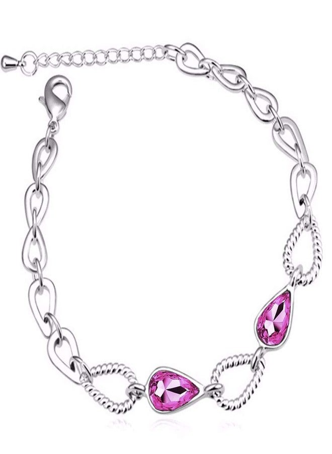 Okos Fashion Jewellery Combo Of 2 Floral And Drop Style Link Adjustable Alloy Bracelet Studded With Multi Color (White;Pink) Crystal Stones For Girls And Women CO1000401 - Image 3