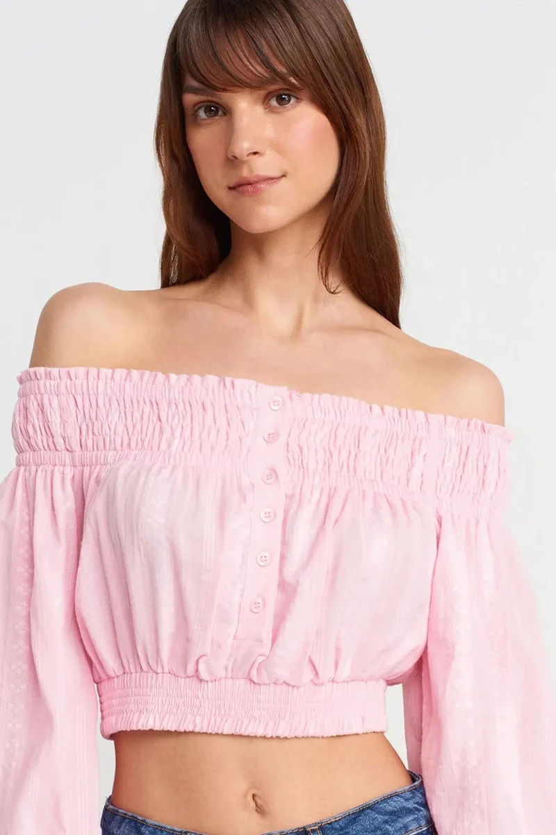 DILVIN Off-shoulder Crop Blouse