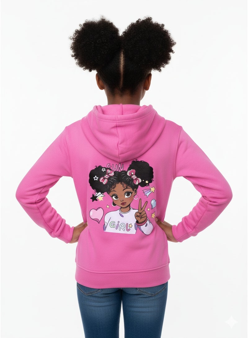 سيزار هودي بناتي مزود بغطاء للرأس وطباعات علي الضهر والصدر - Image 3