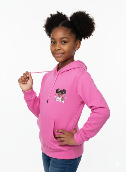 هودي بناتي مزود بغطاء للرأس وطباعات علي الضهر والصدر