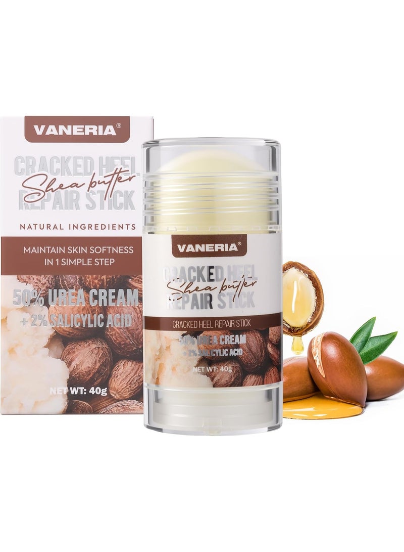 VANERIA Cracked Heel Repair Stick,Heel Balm for Dry Cracked Feet Treatment with Shea Butter & Coconut Oil,Deeply Moisturize & Soften Feet,Exfoliates Dead Skin 40g(Shea Scent)