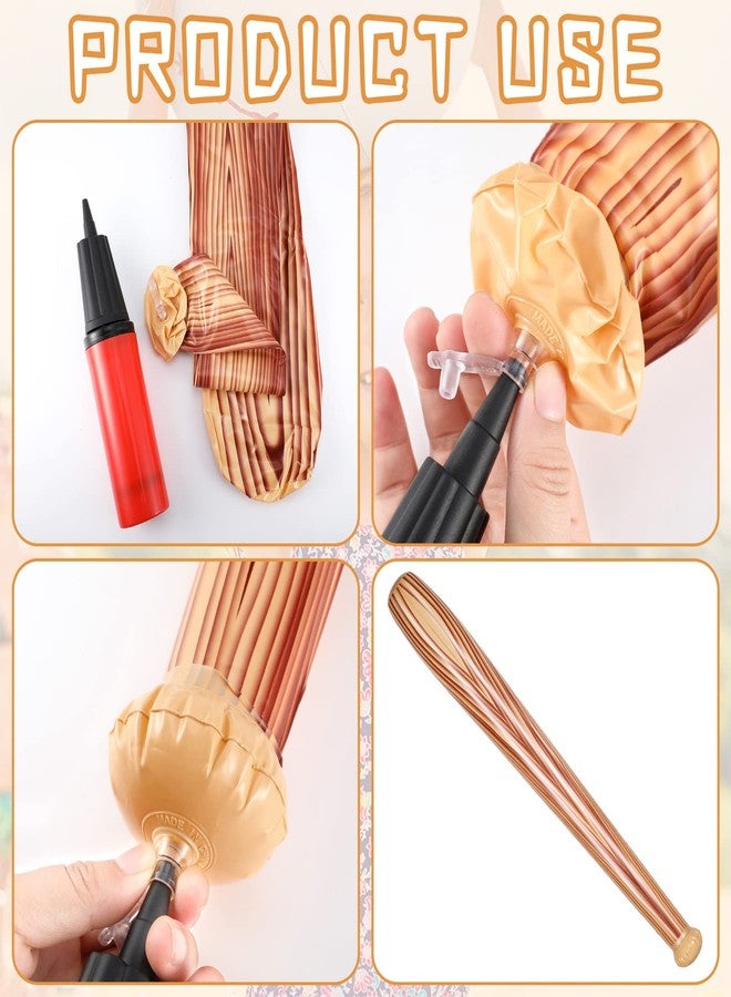 Sotiff 12 Pcs Inflatable Baseball Bat Blow up Baseball Ball for Kids 29.5 Inch Sports Themed Bat Brown Blow up Sports Party Favors Summer Beach Inflatable Toys for Birthday Carnival - Image 5