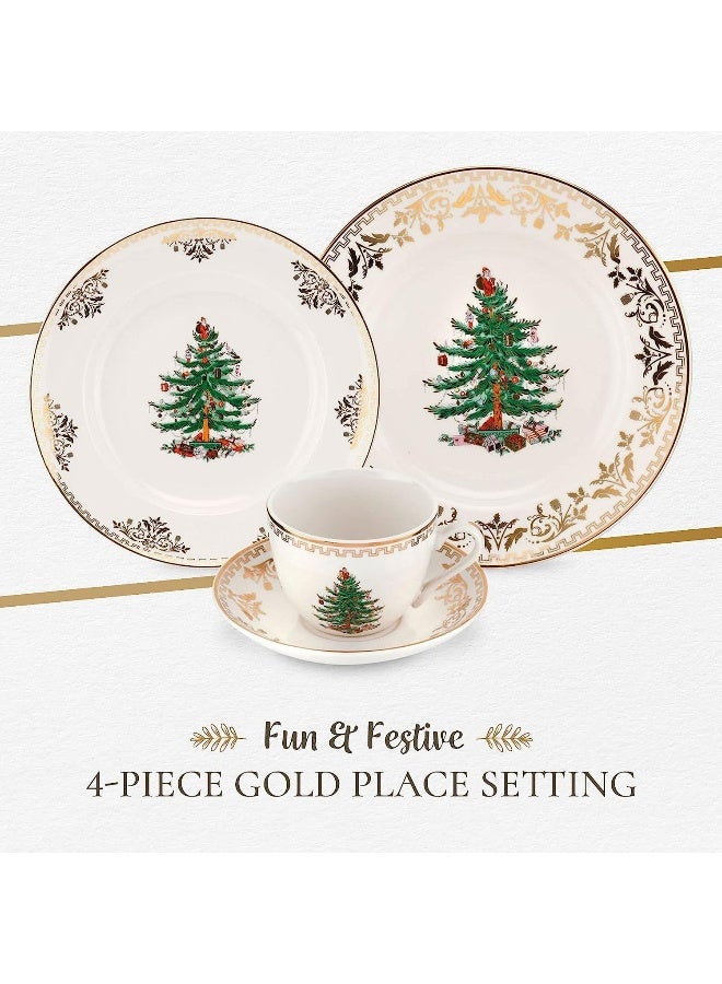 Spode Christmas Tree Gold 4-Piece Holiday Dinnerware Set - Image 3