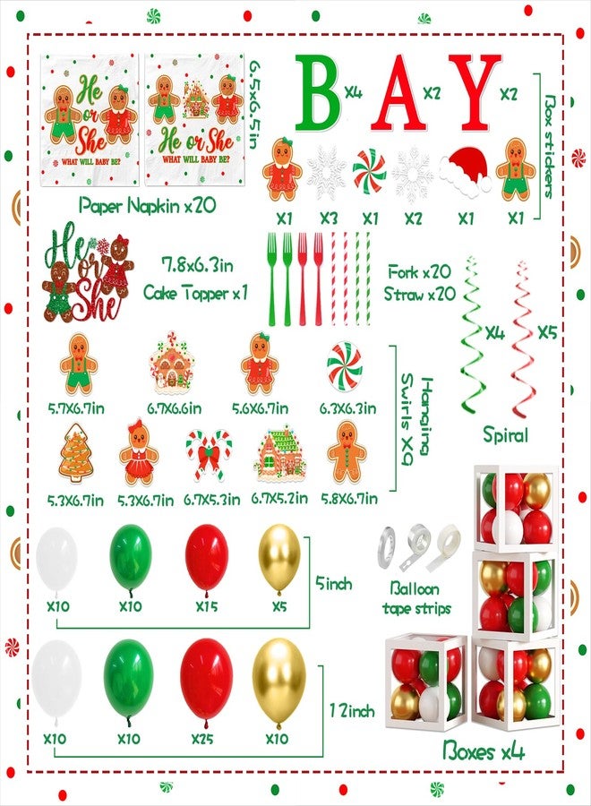 Peghoqu Christmas Gingerbread Gender Reveal Decorations Red Green Christmas Gender Reveal Paper Plates Napkin Tablecloth Balloons Boxes Tablecloth Backdrop Cake Topper for Xmas Baby Shower Party Decor - Image 4