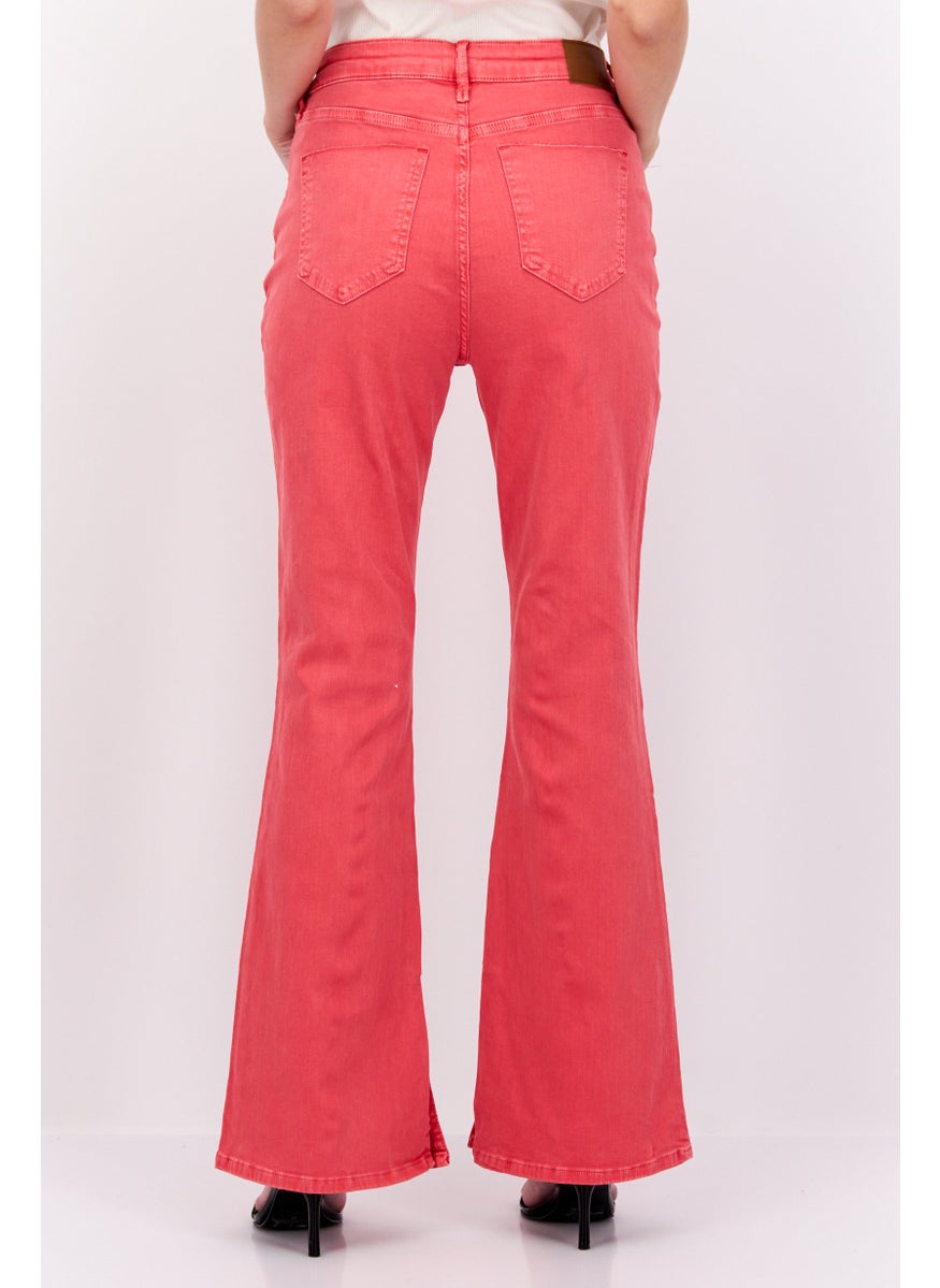 RIVER ISLAND Women Regular Fit Mid Rise Plain Stretchable Palazzo Jeans, Red  - Image 2