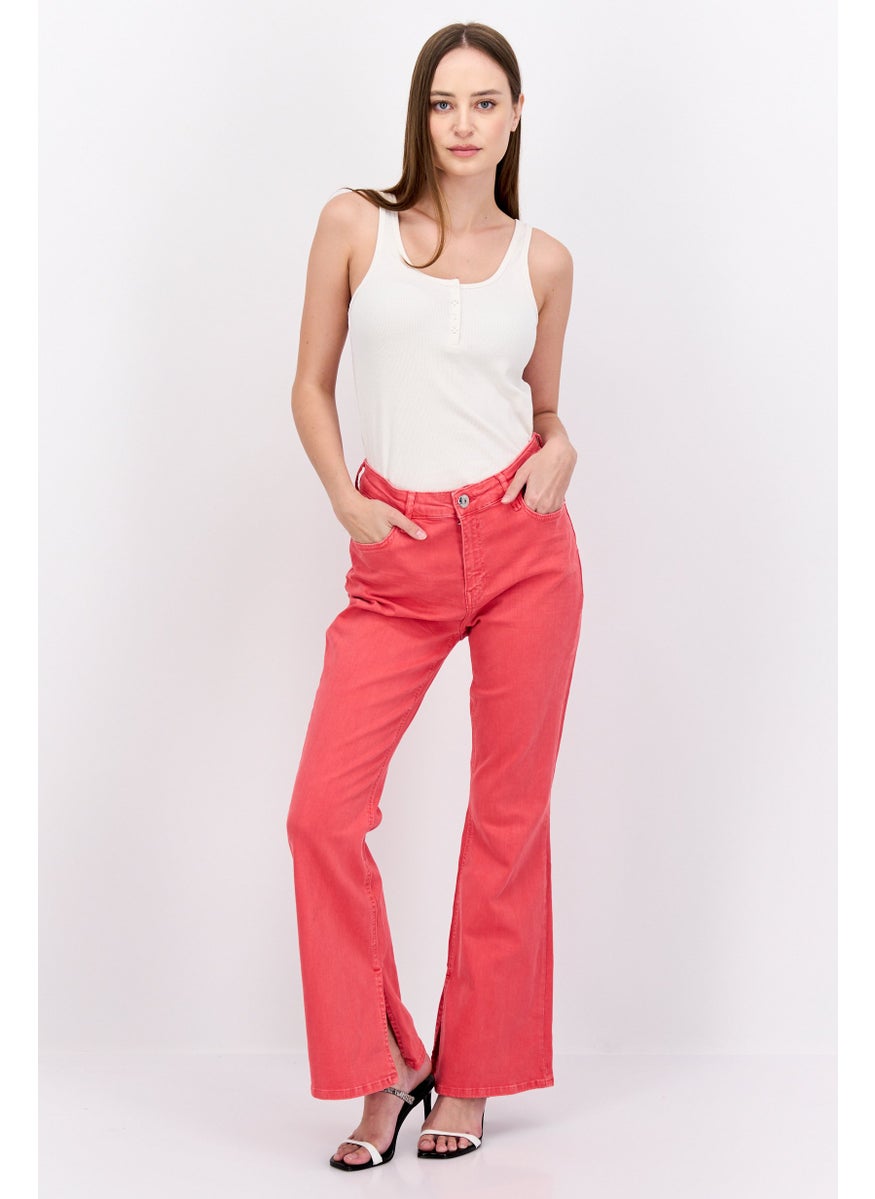 RIVER ISLAND Women Regular Fit Mid Rise Plain Stretchable Palazzo Jeans, Red  - Image 3