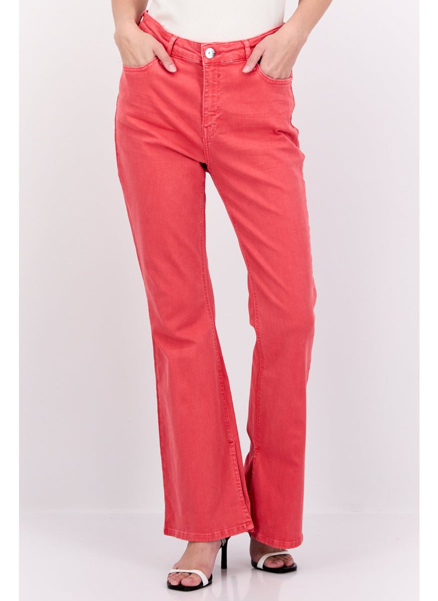 RIVER ISLAND Women Regular Fit Mid Rise Plain Stretchable Palazzo Jeans, Red  - Image 1