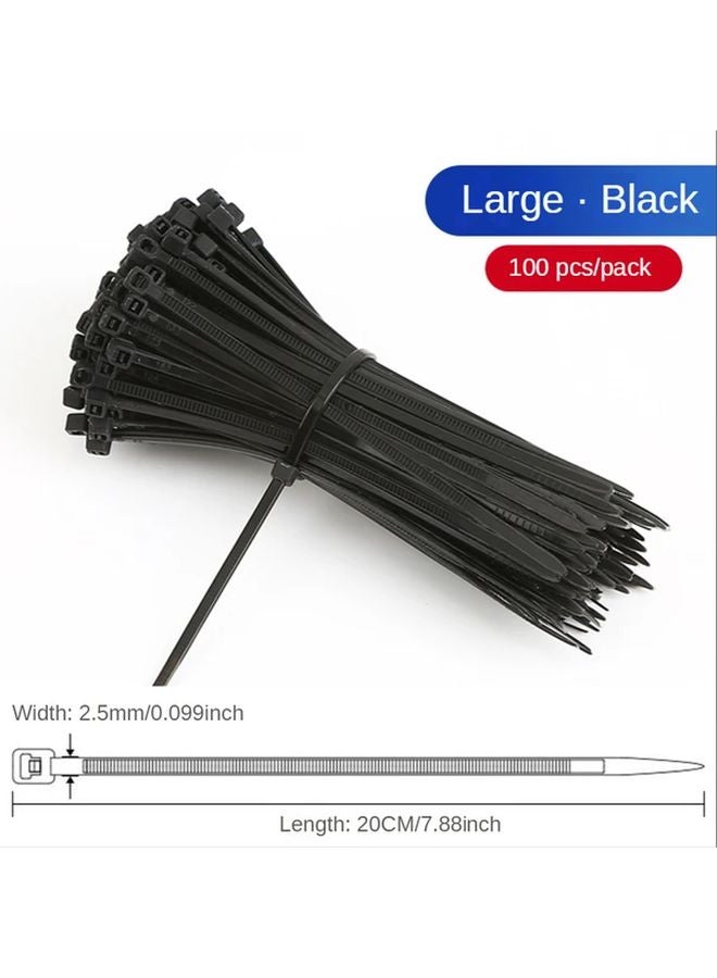 100 قطعة أربطة كابلات ذاتية القفل سوداء مقاس 2.5 × 200 مم أربطة أسلاك قابلة للتعديل ثقيلة الاستخدام - Image 1