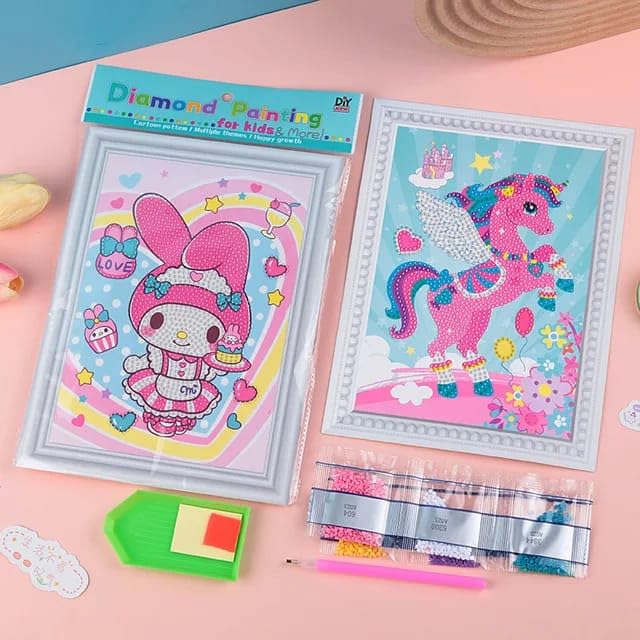 Tera13 TERA 13 Cartoon Diamond Painting Kits for Kids, Arts and Crafts for Girls (2 pcs) Birthday Retun Gifts Diamond Painting Kits, DIY Diamond Jigsaw Craft Kits for Kids Art and Craft Kit for Girls - Image 1