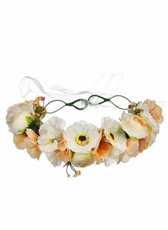 Excefore Sunflower and Rose Simulation Headdress, Boho Flower Headband Hair Wreath Floral Garland Crown Halo Headpiece with Ribbon Wedding Festival Party, Bridal Wreath Boutique Headdress  - Image 1