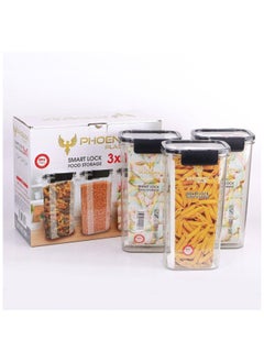 Phoenix Acrylic Refrigerator Food Container,Food box Set of3 Pieces with Airtight Lock - Clear Silicone Sides -3 * 1700ml White  - Image 3