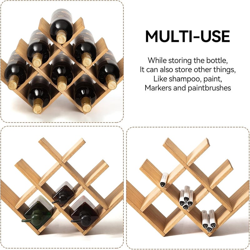 KIRIGEN Wooden 8-Bottle Wine Rack - 3-Tier Wood Wine Display Rack/Standing and Countertop Wine Storage Shelf - Bottle Holder/Cabinet Glass Rack Natural XHJJ3-NA - Image 2
