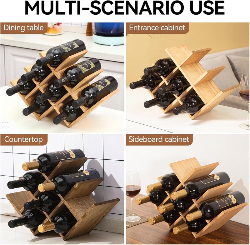 KIRIGEN Wooden 8-Bottle Wine Rack - 3-Tier Wood Wine Display Rack/Standing and Countertop Wine Storage Shelf - Bottle Holder/Cabinet Glass Rack Natural XHJJ3-NA - Image 5