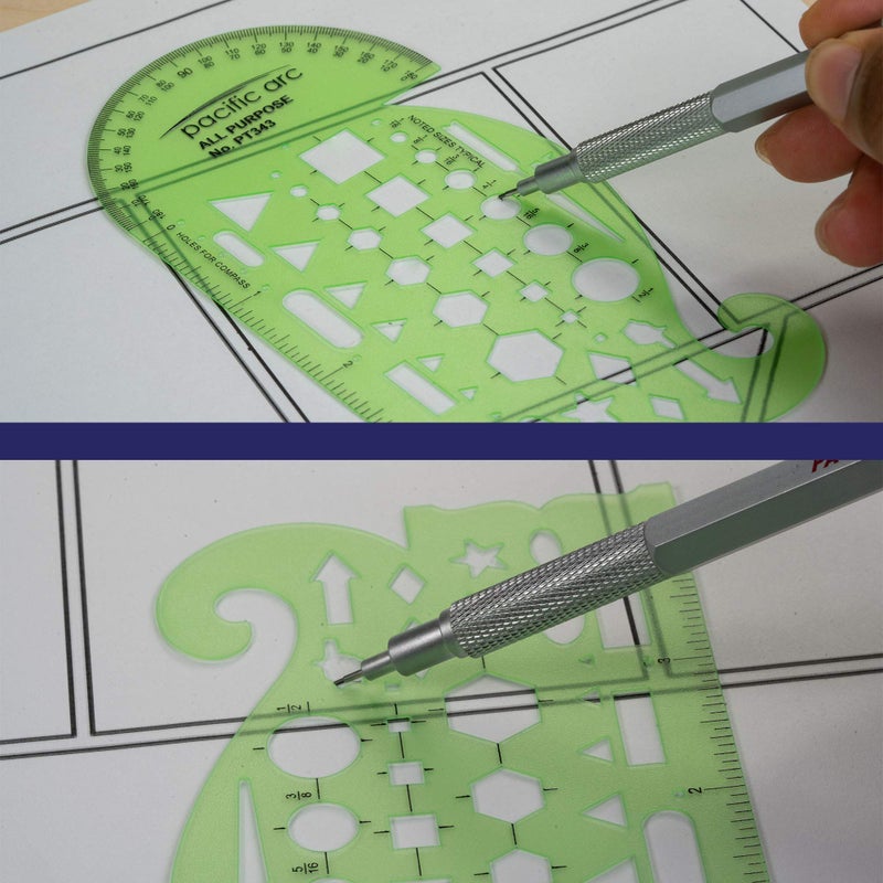 Pacific Arc All Purpose Template Guide, Featuring A Protractor, 4 Inch Ruler, French Curves, and Standard Shapes - Image 5