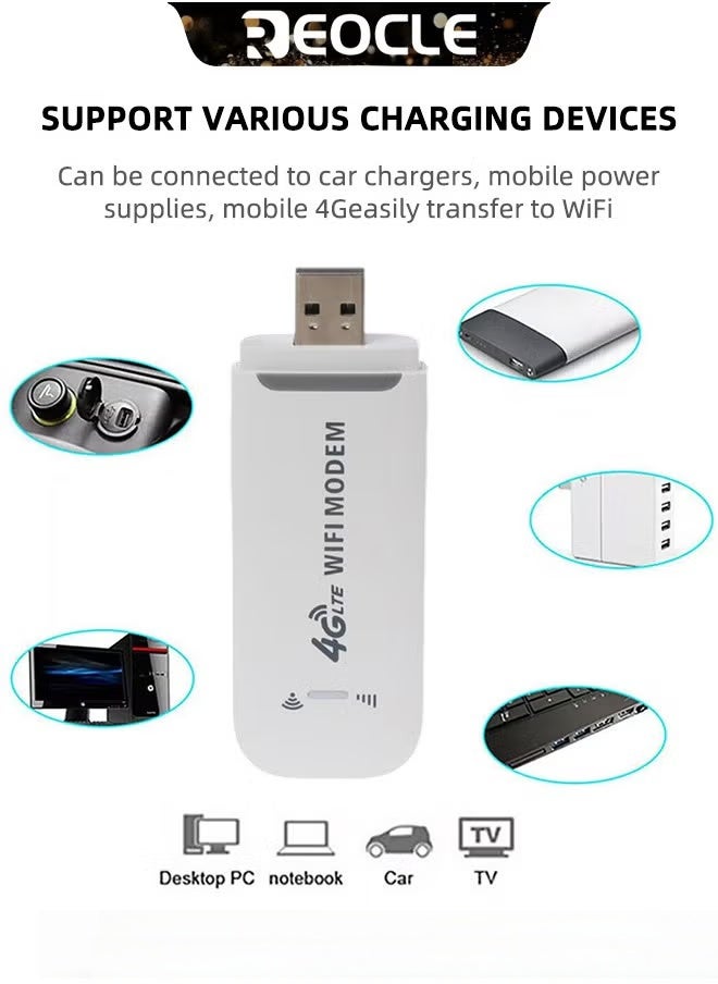 REOCLE 4G LTE USB Network Adapter Wireless WiFi Hotspot Router Modem Stick with Plug and Play & WiFi Hotspot Sharing Function Mobile Travel WiFi Modem Dongle for Phone Computer  - Image 5