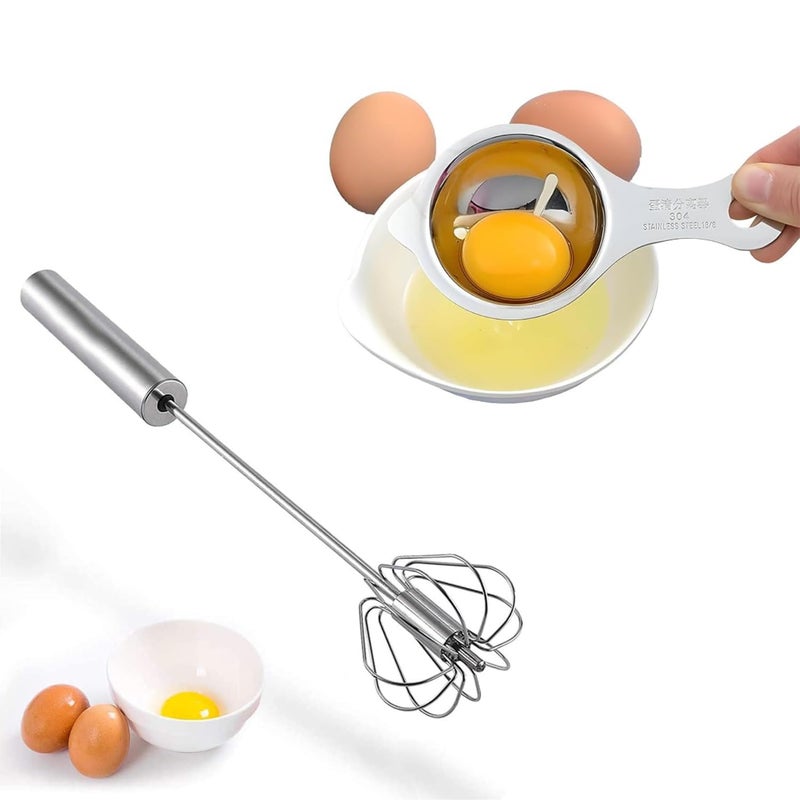 DLEST Stainless Steel Egg Whisks and Separator Hand Push Whisk SemiAutomatic Mixer Egg Yolk Separator Egg Filter Egg Kitchen Tool for Separating Whisking Beating Stirring - Image 1