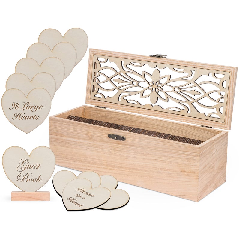 Jecor Alternative Guest Book Box  Wedding Guest book Alternative  62 Large Wooden Hearts  Also for Baby Shower Bridal Shower Anniversary Birthday Retirement Funeral Guest Book Alternatives Pattern