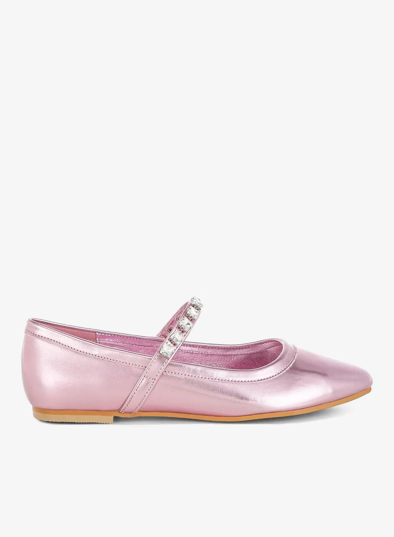 Metallic Mary Jane Ballerinas in Pink