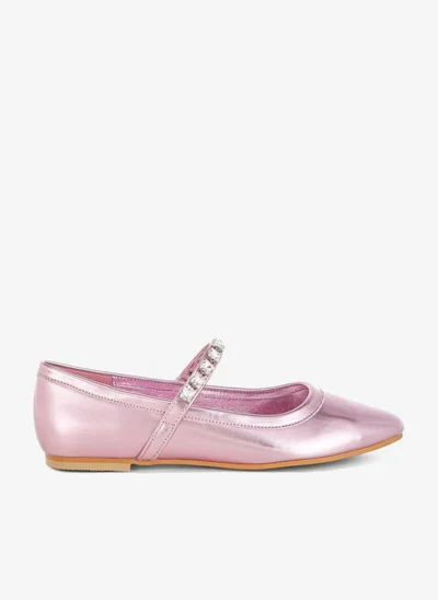 London Rag Metallic Mary Jane Ballerinas in Pink