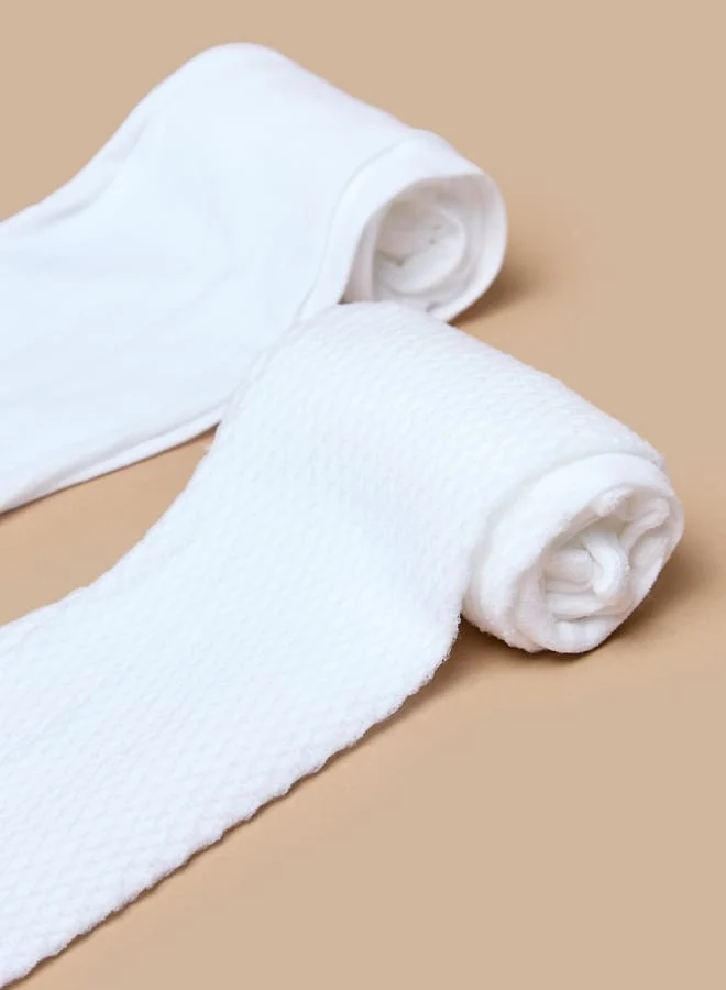 ليتل ميسي Girls Textured Tights with Elasticated Hem - Set of 2