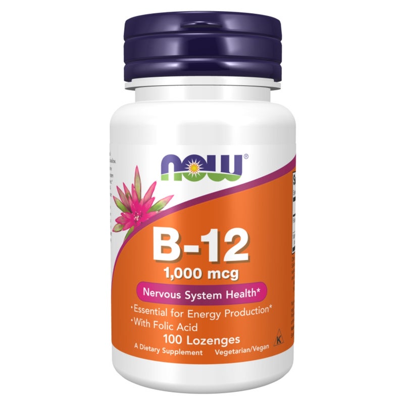 Now Vitamin B12 Supplement 1000 mcg Lozenges With Folic Acid, Pack of 100's - Image 1