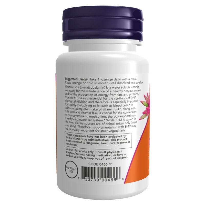Now Vitamin B12 Supplement 1000 mcg Lozenges With Folic Acid, Pack of 100's - Image 3