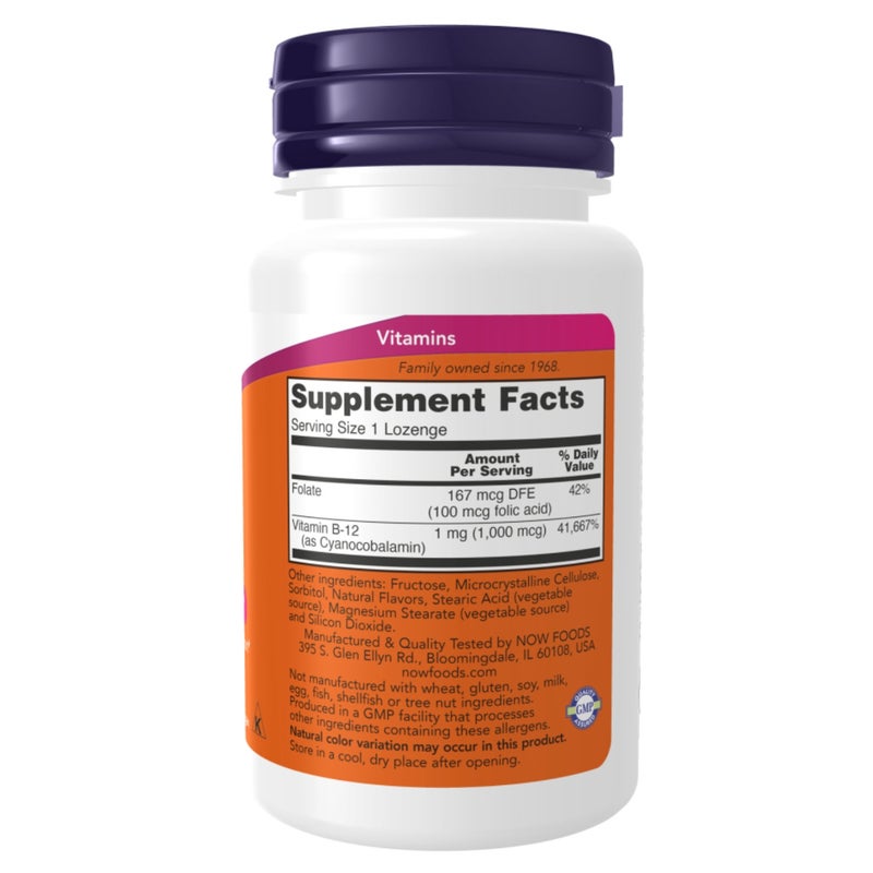 Now Vitamin B12 Supplement 1000 mcg Lozenges With Folic Acid, Pack of 100's - Image 2