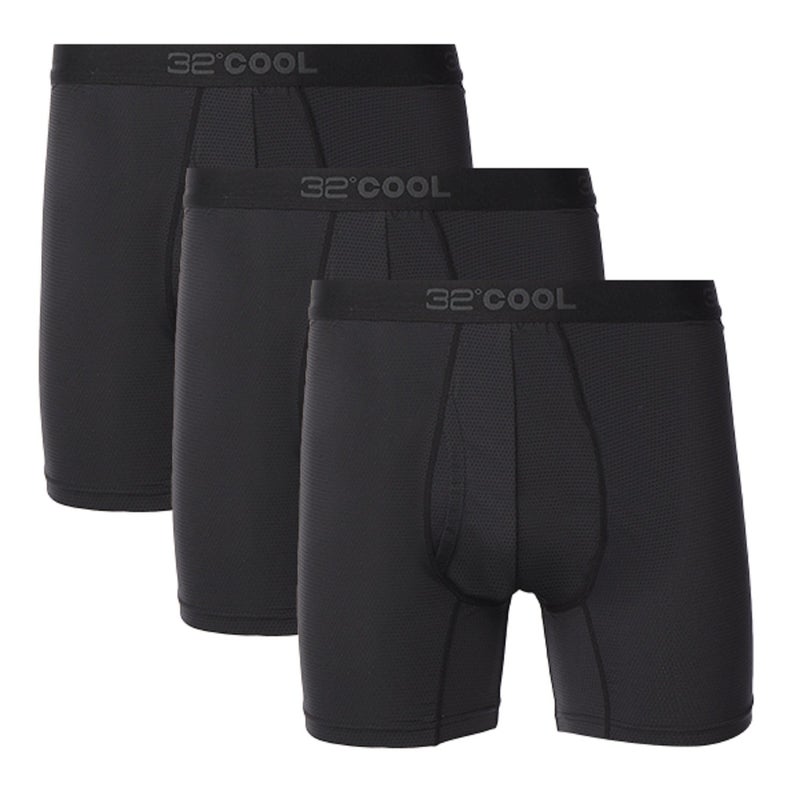 32 Degrees Mens 3 Pack Active Cool Mesh Quick Dry Boxer Brief (Large, Blk/Blk/Blk) - Image 1