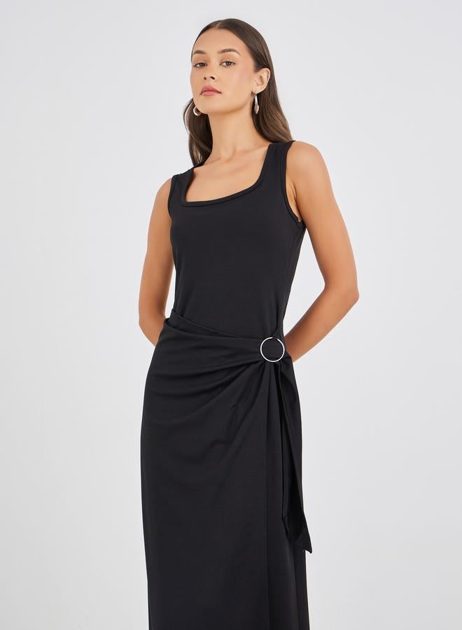 Styli Plain Strappy Sheath Maxi Dress with Buckle - Image 3
