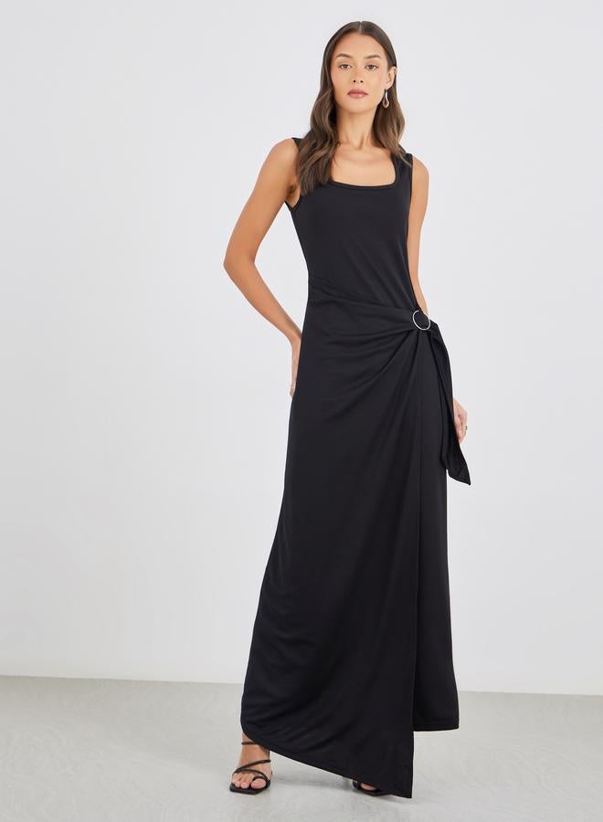 Styli Plain Strappy Sheath Maxi Dress with Buckle - Image 2