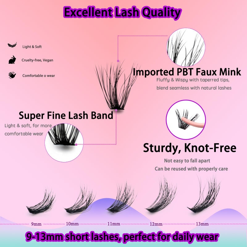 DAODER Wispy Lash Extension Kit 640Pcs Cluster Lashes Natural Look, Short Lash Clusters Kit 9-13mm 30D 40D 50D 60D D Curl Individual Lashes Kit with Lash Bond Seal Remover(30D+40D+50D+60D Kit 9-13mm) - Image 5