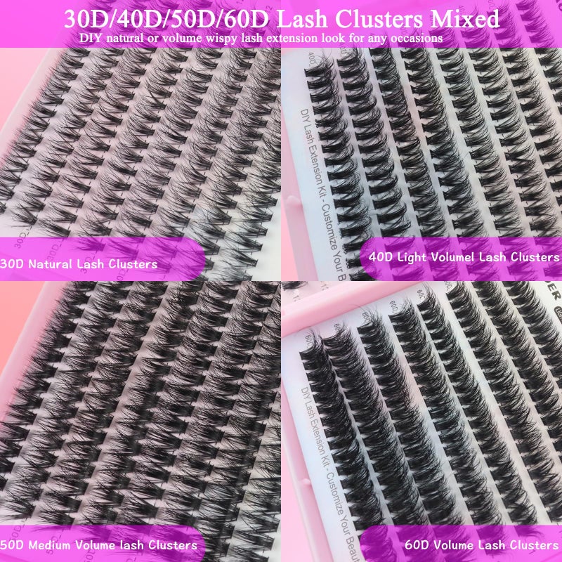 DAODER Wispy Lash Extension Kit 640Pcs Cluster Lashes Natural Look, Short Lash Clusters Kit 9-13mm 30D 40D 50D 60D D Curl Individual Lashes Kit with Lash Bond Seal Remover(30D+40D+50D+60D Kit 9-13mm) - Image 4