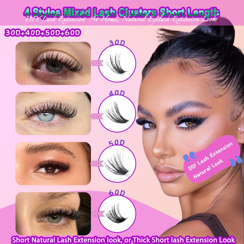 DAODER Wispy Lash Extension Kit 640Pcs Cluster Lashes Natural Look, Short Lash Clusters Kit 9-13mm 30D 40D 50D 60D D Curl Individual Lashes Kit with Lash Bond Seal Remover(30D+40D+50D+60D Kit 9-13mm) - Image 3