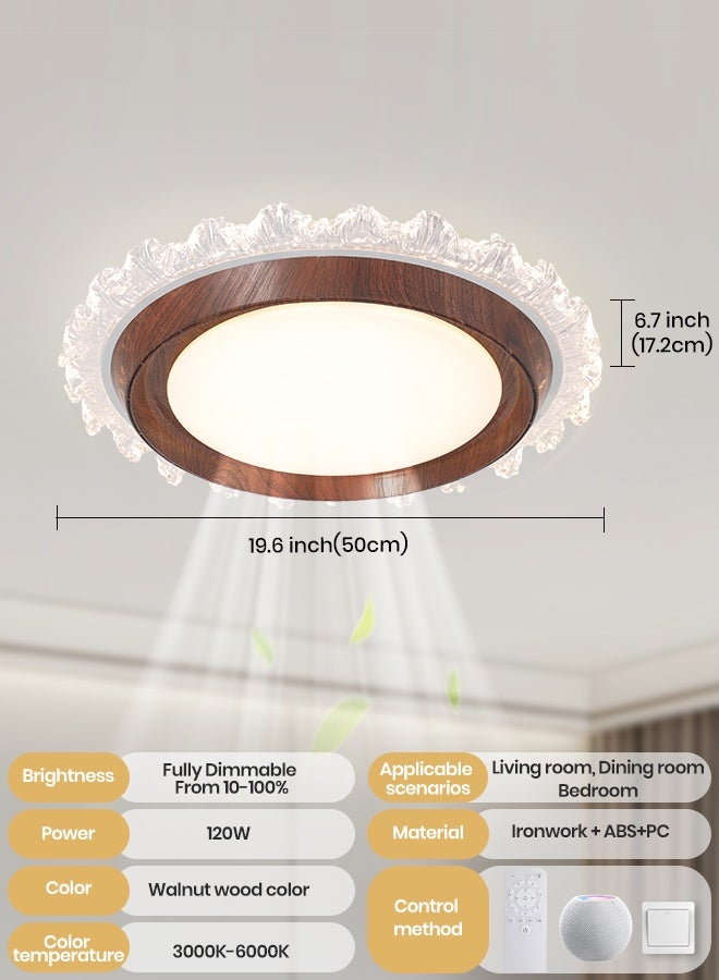 YATAI LIGHTING Bladeless Flush Mount Ceiling Fan with Light, 19.6-Inch LED Dimmable Ceiling Fan Light, Remote Control, 3 Color Temperature, Walnut Finish for Bedroom Living Room - Image 2