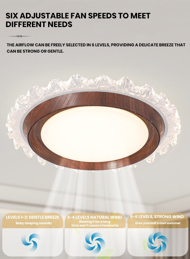 YATAI LIGHTING Bladeless Flush Mount Ceiling Fan with Light, 19.6-Inch LED Dimmable Ceiling Fan Light, Remote Control, 3 Color Temperature, Walnut Finish for Bedroom Living Room - Image 4