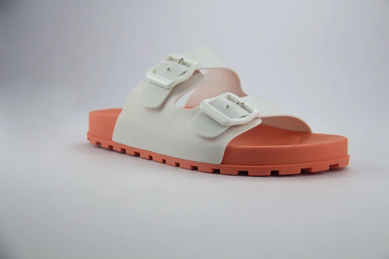 Voices Folk Women'S Birken Style Sandal With Adjustable Strap - Orange/White