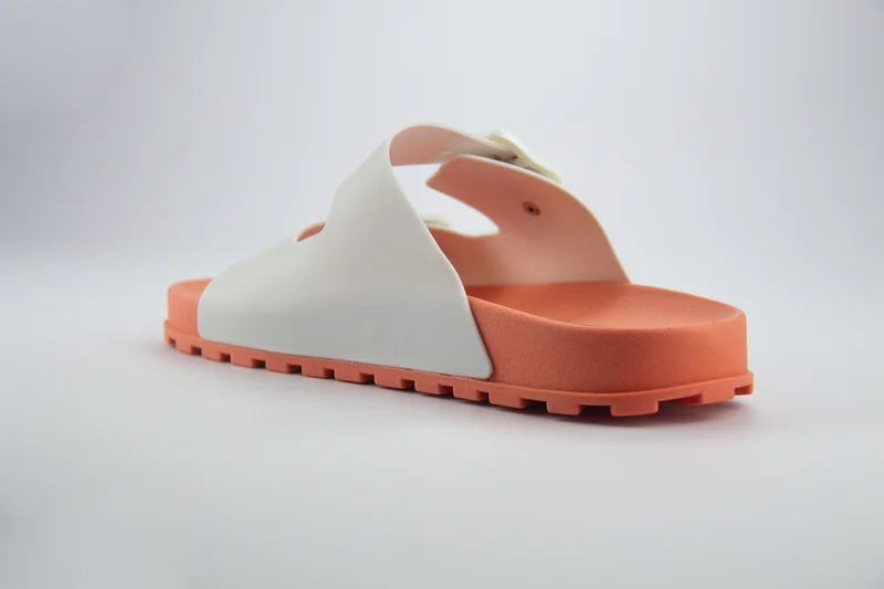 Voices Folk Women'S Birken Style Sandal With Adjustable Strap - Orange/White