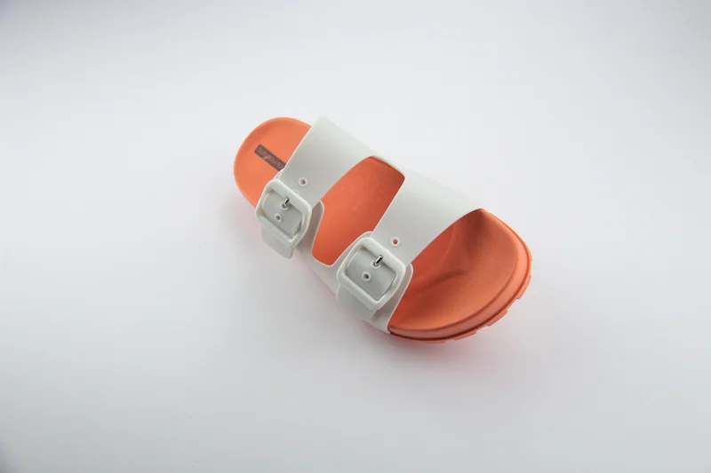 Voices Folk Women'S Birken Style Sandal With Adjustable Strap - Orange/White
