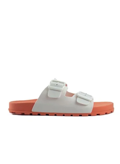 Voices Folk Women'S Birken Style Sandal With Adjustable Strap - Orange/White