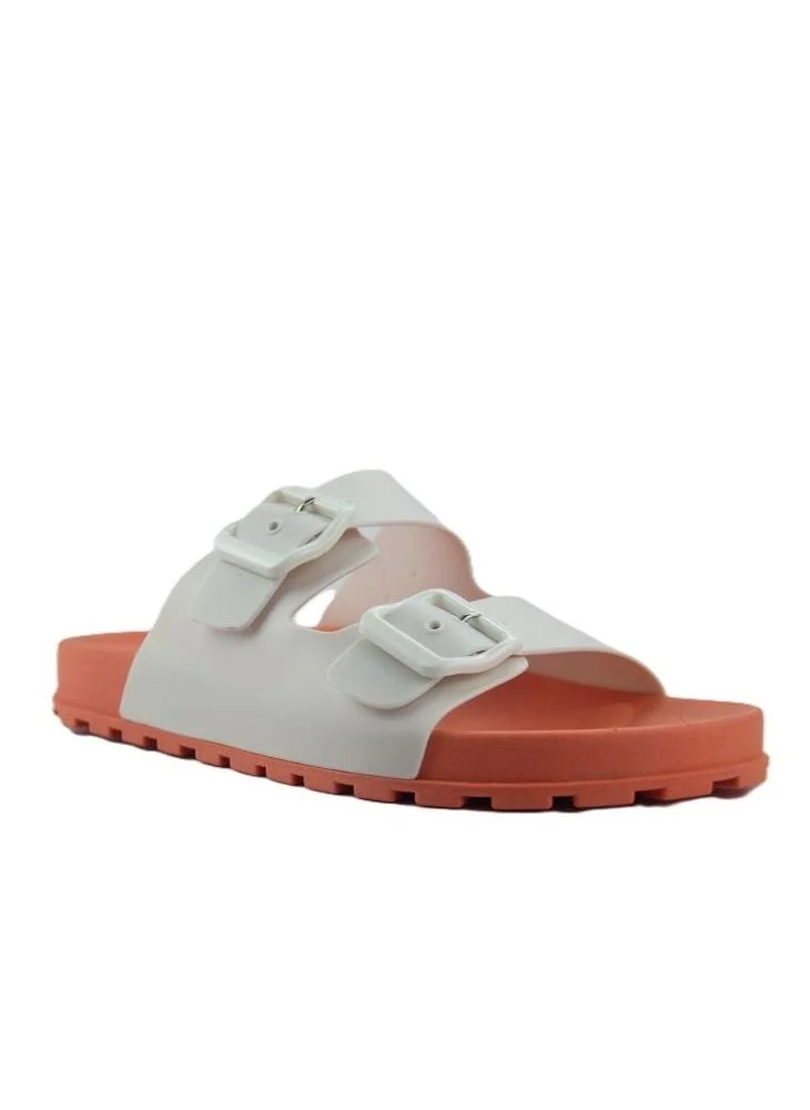 Voices Folk Women'S Birken Style Sandal With Adjustable Strap - Orange/White