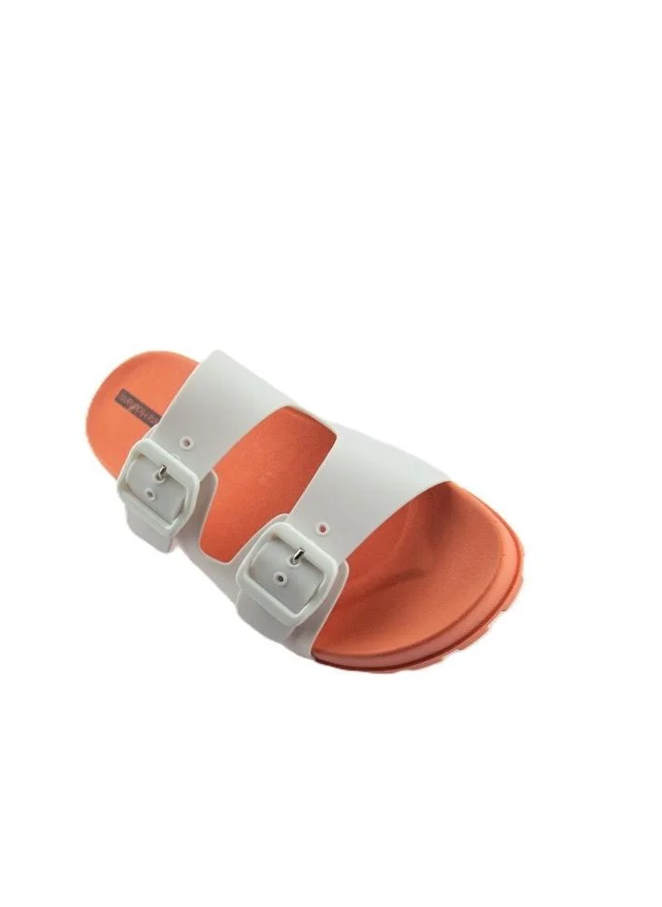 Voices Folk Women'S Birken Style Sandal With Adjustable Strap - Orange/White