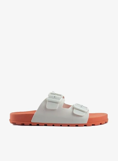 Voices Folk Women'S Birken Style Sandal With Adjustable Strap - Orange/White